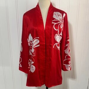 NWT Chicos Red Floral Kimono Jacket size 2 US 12